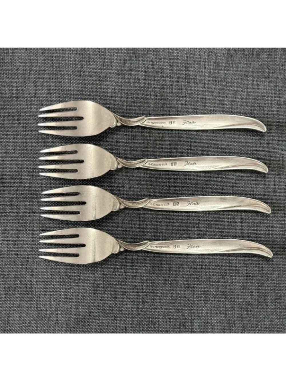 4 International Silver 1847 Rogers Bros FLAIR Silverplate Salad Forks 1956
